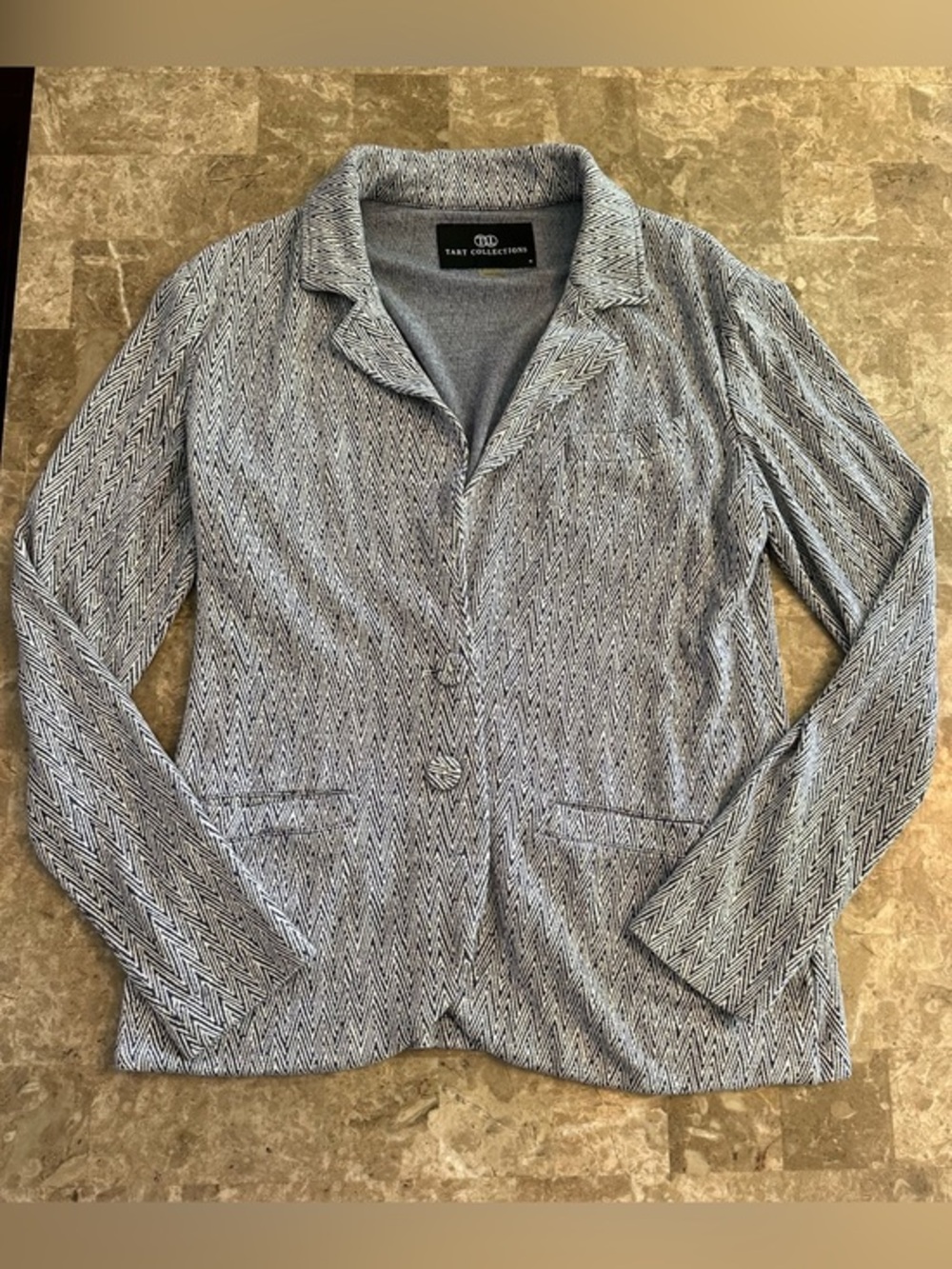 Tart Collections Lightweight Blazer Womens Size Medium Blue White Herringbone